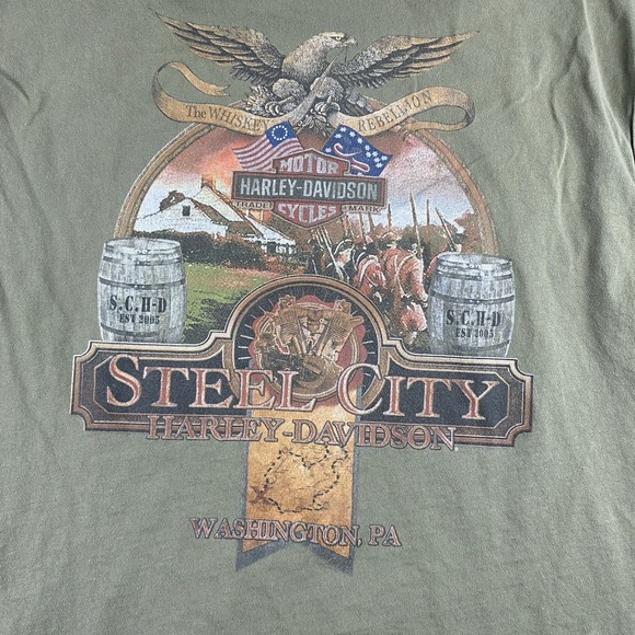 Harley Davidson Motorcycles Steel City T Shirt Adult 2XL Olive Green Sleeveless - Picture 12 of 14